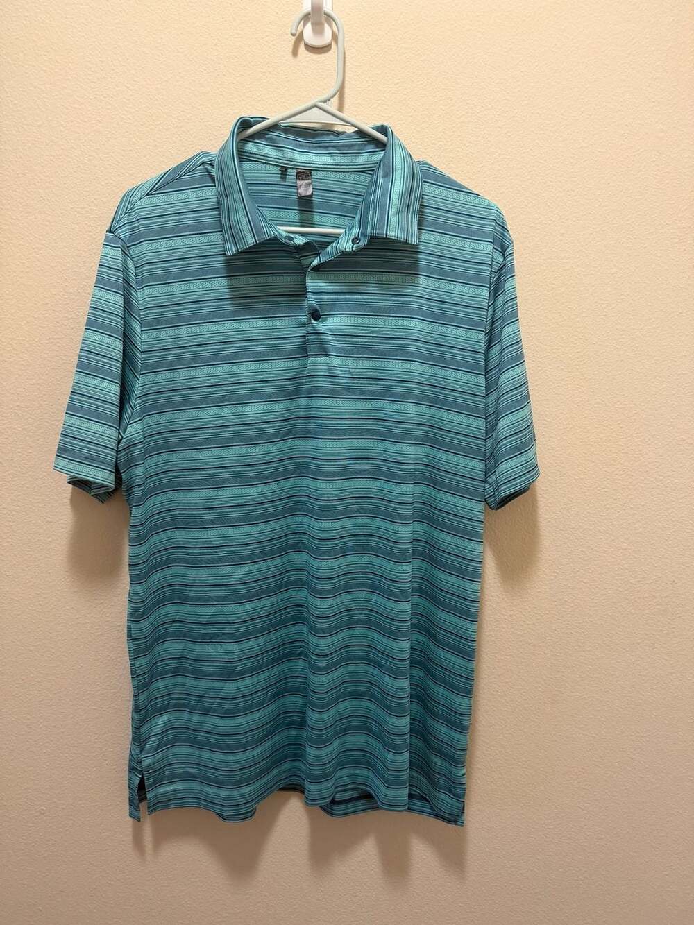 Adidas Primegreen Striped Performance Golf Polo Shirt Teal Blue Men's Size Large
